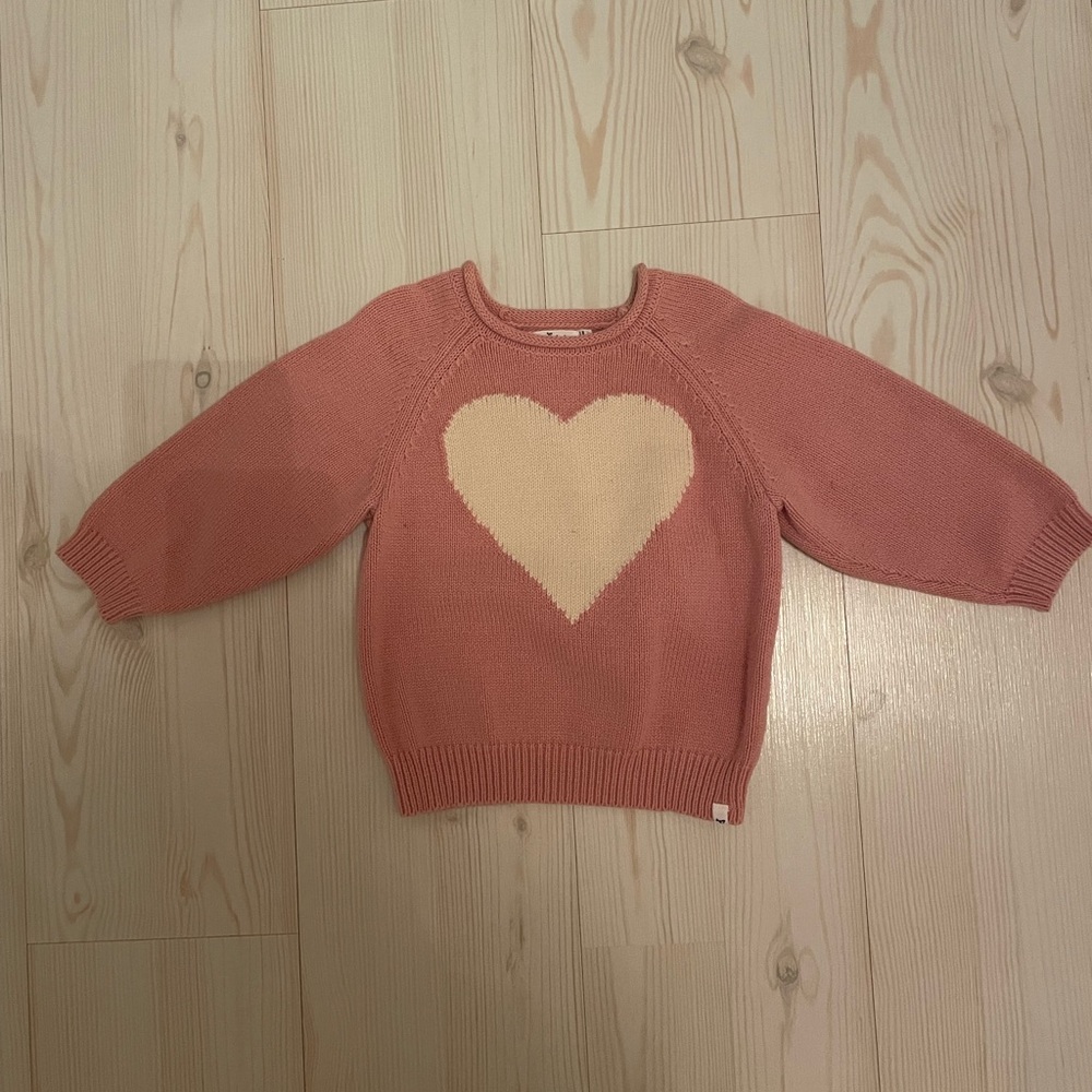 Pink Crew Neck Sweater with Heart Design